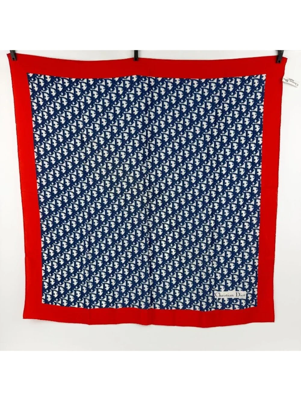 Dior Trotter Logo Pattern Silk Scarf Red Navy White Multicolor Vintage